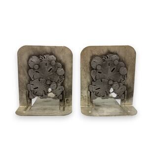 Metze 1980 Pewter Book Ends Sand Dollar Ocean Metal Nautical Beach Sea Shell VTG